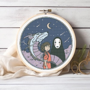 Chihiros Reise ins Zauberland Kreuzstich, Drachenkreuzstich, Chihiro, Kaonashi, Ohngesicht, Kawaii, Haku Dragon, BOH Nezumi, Sakura, Traveling Soot