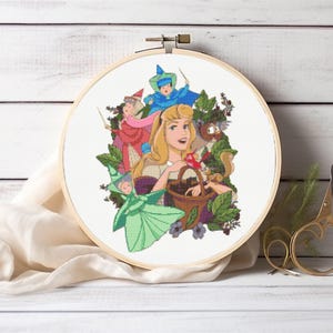 Sleeping Beauty Cross Stitch Pattern, Aurora Cross Stitch Princesses Embroidery Designs Counted Cross Stitch Cartoon Characters Embroidery