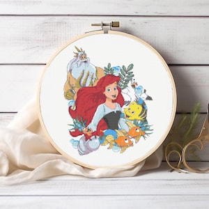 Ariel Cross Stitch Pattern Princesses Embroidery Designs Counted Cross Stitch  Cartoon Characters Embroidery Patterns, Baby Shower Gift
