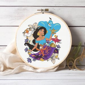 Jasmine Cross Stitch Pattern, Aladdin Cross Stitch Princesses Embroidery Designs Counted Cross Stitch Cartoon Characters Embroidery