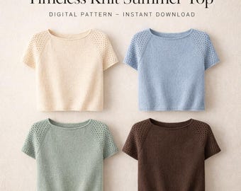 Timeless Knit Summer Top Pattern, Minimalist knitting Shirt (Digital Download)