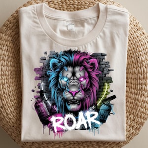 Graffiti Lion PNG, Neon Roar Street Art Clipart, Urban Jungle Lion Head Sublimation, Vaporwave Lion Digital Print Design, T Shirt png