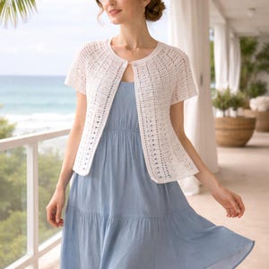 Crochet Cardigan Pattern | Short Sleeve Buttoned Sweater (PDF Download)