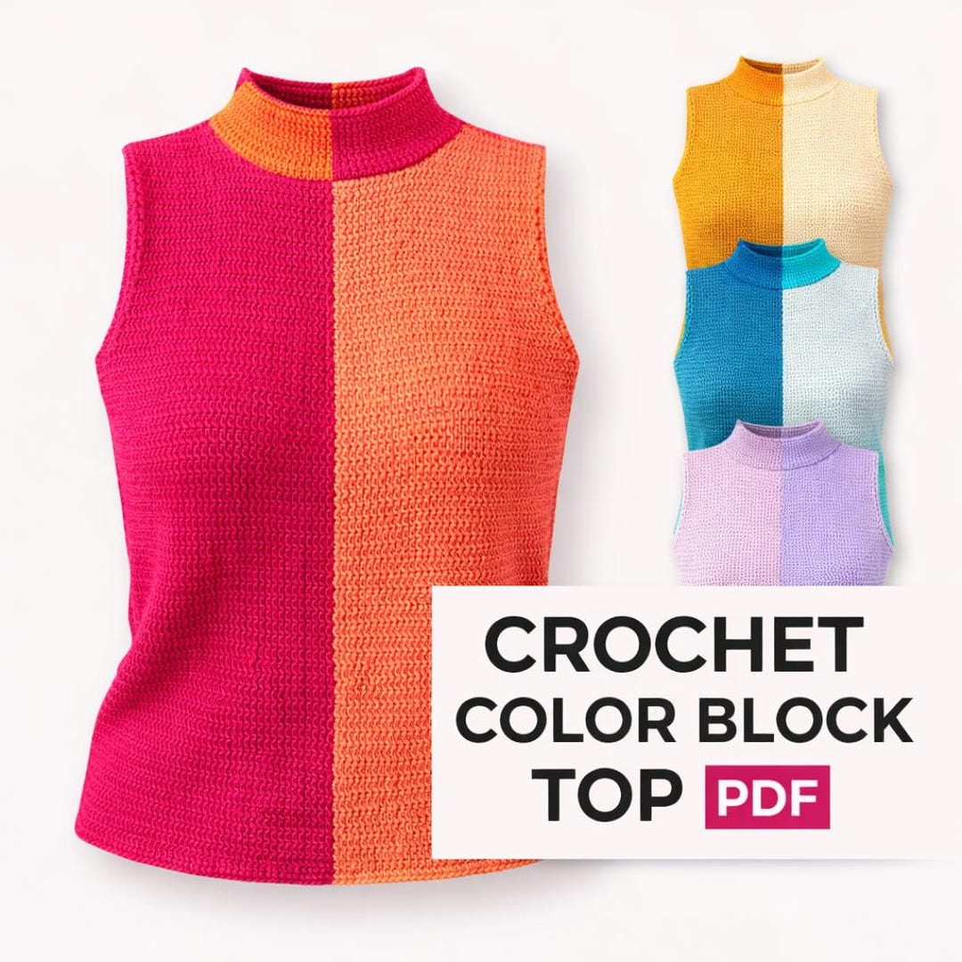 Crochet Color Block Tank Top Pattern (PDF), Modern Summer Sleeveless ...