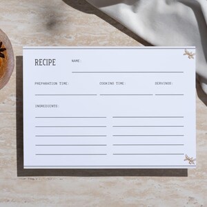 Minimalistische receptkaartsjabloon | Bewerkbaar en afdrukbaar | Digitale download | Aanpasbare receptkaart | Personaliseer met tekst