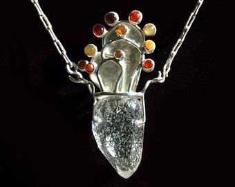 Crystal Fire Cactus pendant w/chain