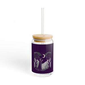 Moonlit Forest 16oz Sipper Glass - Eco-Friendly Drinking Glass with Bamboo Lid and Straw