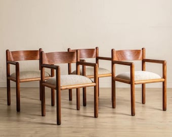 4er Set Acorn Eiche Stühle von Massimo Vignelli, 1970er Jahre, skulpturale Leinen Sitze