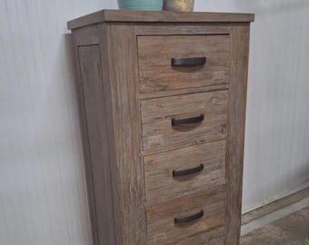 Massive Teakholz Kommode | Tallboy Kommode mit 5 Schubladen Schlanke Holzaufbewahrung