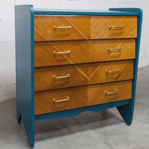 Two-Tone Blue & Oak Chest of Drawers | Upcycled 3-Drawer Dresser | Statement Piece
