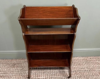 Edwardian Mahagoni Büchermulde mit Messingzier - Antikes offenes Bücherregal auf Rollen, c.1900