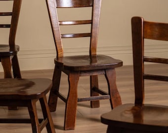 Set von 6 Belgische Brutalist Eiche Esszimmerstühle 1970er Jahre - Massivholz Stühle mit Leiterrücken, Mid Century Modern Esszimmerstuhl Set