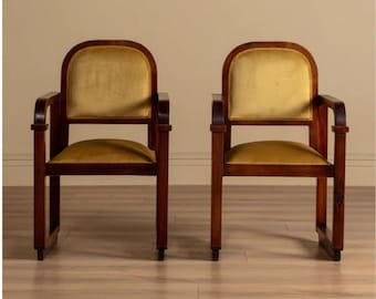 Vintage Österreichischer Secessionist Mahagoni Stuhl 1920er Jahre Wiener Samt Akzent Sessel Art Deco Stil