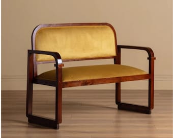 Österreichische Secessionist Mahagoni Sitzbank | 1920er Jahre Wiener Art Deko Sitzbank | Vintage Samt Polstersofa