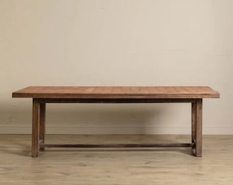 Vintage Französischer Terrakotta Fliesen Esstisch, 1970er Jahre rustikaler Eiche Konsolentisch, Großer Bauernhaus Küchentisch, Altholz Möbel