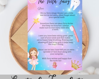 Tooth Fairy Letter Printable, Editable Tooth Fairy Notes Canva Template, Tooth Fairy Printable, First Tooth Fairy Receipt, Digital Download,