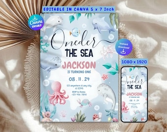 Under the Sea Birthday Invitation, Ocean Animals, 1st Birthday (Digital Download)