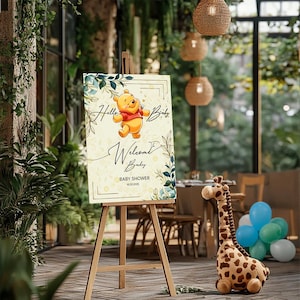 Winnie The Pooh Baby Shower Welcome Sign, Instant Digital Download, Printable Gender Neutral Welcome Sign, Editable Digital Welcome Sign,