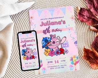Stitch Birthday Invitation, Editable Party Invite (Digital)