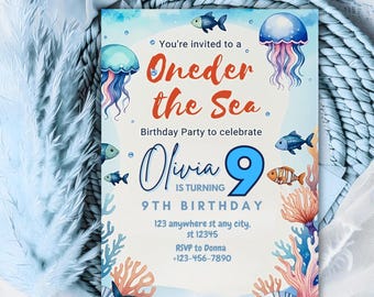 Under the Sea Birthday Invitation: Watercolor Ocean Animals (Digital Download Canva Template)