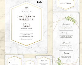 Elegant Wedding Invitation Template Bundle: DIY Printable Suite (Canva Editable, Digital Download)