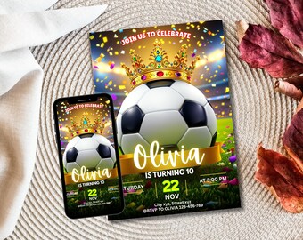 Editable Soccer Birthday Invitation, Kids Football Evite (Digital Canva Template)
