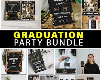 Editable Graduation Invitation Bundle: Party Decor, Signs, Cards (Canva Digital Download)