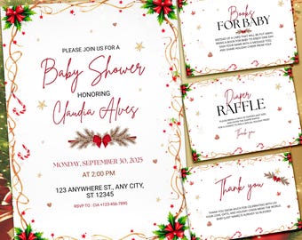 Christmas Baby Shower Invitation, Winter Wonderland Invite (Editable Canva Template)