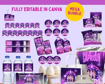 Kpop Demon Hunter Birthday Bundle, Editable Party Labels, Anime Birthday Decorations, Kids Birthday Favors, Kpop Printable Canva Template