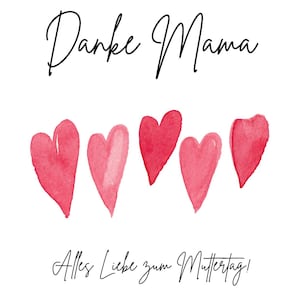 Carte de fête des mères | Carte postale avec poème et coeur | Bonne fête des mères | Cadeau pour maman | Carte de remerciement | Coeur aquarelle
