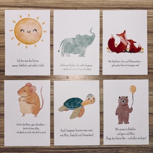 Cartes d'encouragement pour les enfants | 6 pièces | Cartes d'affirmation avec des animaux et des dictons affectueux | Pleine conscience pour les enfants | Cadeau | routine