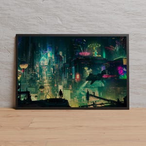 Cyberpunk Neon City Poster | Wall Art | Kraft Paper Print | Retro Poster | Wall Decor | Home Decor | Gift Poster | Game Poster