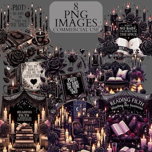 Piles de livres de fiction épicée I | Bundle PNG livresques romantiques | 8 images image 1