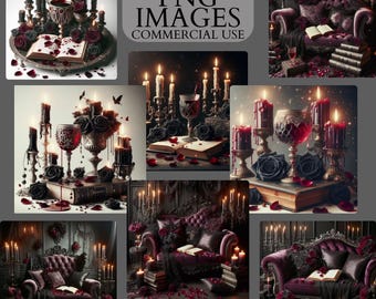 Ensemble PNG gothique romantique | Images décoratives Dark Book (8 fichiers)