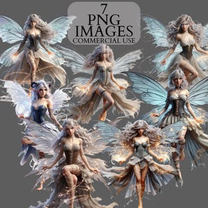 Enchanted Fairy Circle | Silver‑Wing Fantasy Fairy PNG Bundle | 7 Images