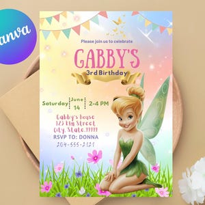 Tinkerbell Birthday Invitation, Fairy Tink Bell Birthday Party Invitation, Girls Kids Birthday Invitation, Tinker Birthday Party Invite
