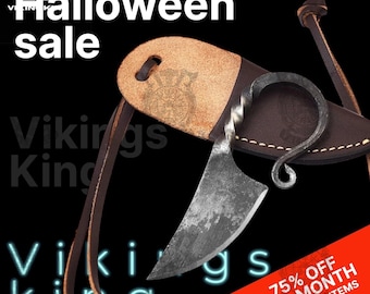 Small Hand-Forged Functional Viking Knife Necklace with Leather Sheath --- Norse/Celtic/Medieval/Valknut/Runes/Miniature Neck Knife