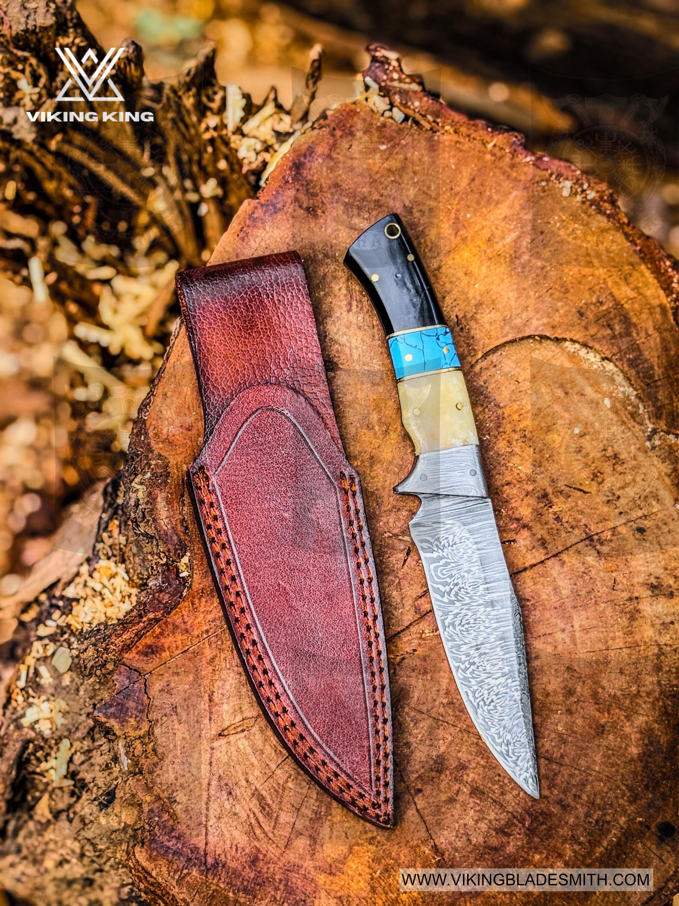Handmade Damascus Hunting Knife With Bone & turquoise Handle Gift For Father Wedding Gift Knife Birthday Gift Anniversary Gift Camping knife