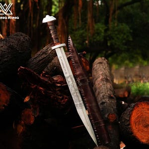 Hand-Forged Viking Seax Knife - Unique Personalized Medieval Blade as a Gift Viking set for Larp. Leather scabbard for seax ,Larp Sword