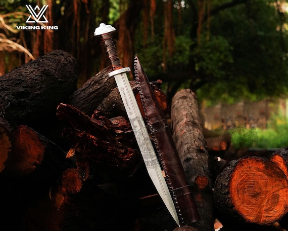 Hand-Forged Viking Seax Knife: Carbon Steel Medieval Blade with Leather Scabbard