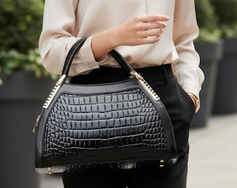 Alligator Patent Leather Crossbody Bag: Designer Hobo Purse