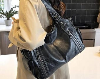 Borsa a tracolla in pelle PU: borsa a mano con cerniera a blocchi di colore