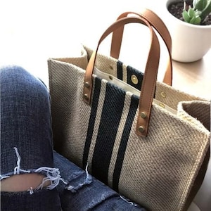 Einfache Canvas Stripe Bucket Bag | Große Handtasche für Damen | Top Griff Lässige Crossbody | Umhängetasche mit großer Kapazität