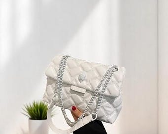 Borsa a tracolla in pelle PU ricamata: grande borsa a tracolla firmata