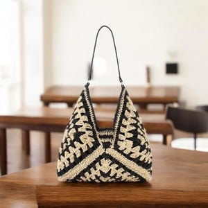 Damen Stroh Einkaufstasche - Vintage Schulter Handtasche mit großer Kapazität, Designer hohl lässig Sommer Strandtasche für den Urlaub