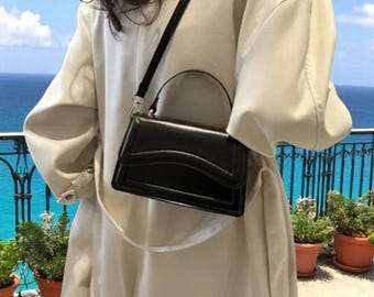 Borsa a tracolla in pelle PU: piccola borsa a tracolla tinta unita