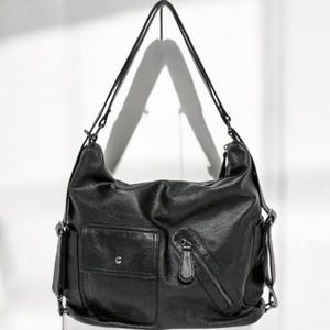 Schwarze Vintage Damen Umhängetasche - Luxuriöse, weiche Tragetasche & multifunktionaler Rucksack - Motorrad Messenger Bag mit großer Kapazität