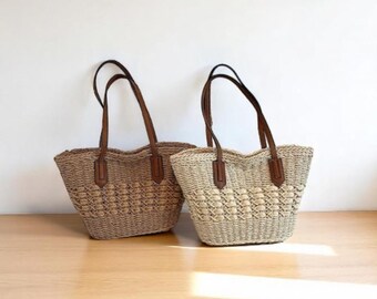 Woven Straw Beach Tote: Raffia Crochet Summer Handbag