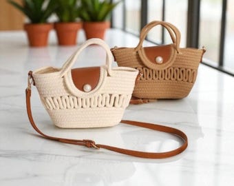 Woven Cotton Crossbody Bag: Hollow Knit Beach Purse
