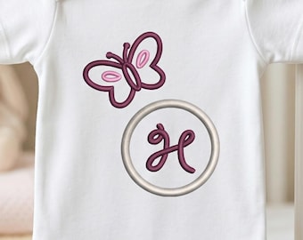 Schmetterling Monogramm Rahmen Stickdatei, kleines Anfangslogo Maschinenstickdatei PES DST